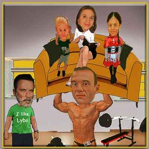 Bodybuilder with his family and Arnold Schwarzenegger