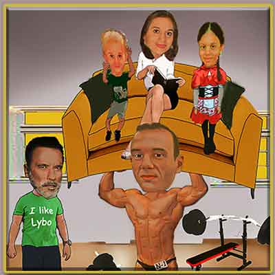 Bodybuilder with his family and Arnold Schwarzenegger