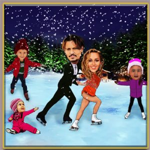christmas-caricature-Johnny-Depp-Miley-Cyrus