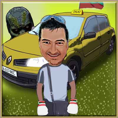 Caricature of a male taxi driver