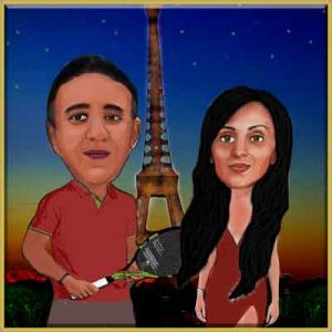 Couple caricature in Paris