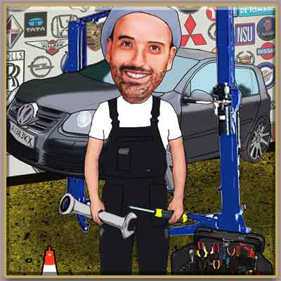 Cartoon of a car mechanic
