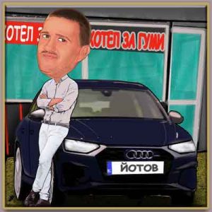 Caricature of a man with car
