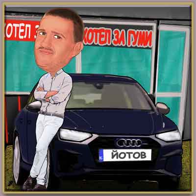 Caricature of a man with car